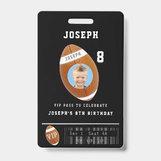 VIP Football Pass Custom Photo Birthday Part ID Badge