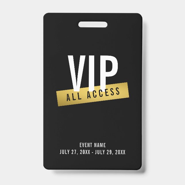 VIP Gold All Access Concert Badge ID Badge (Front)