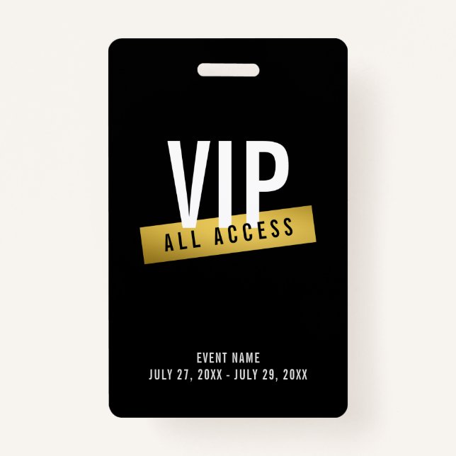 VIP Gold All Access Concert Badge ID Badge (Front)