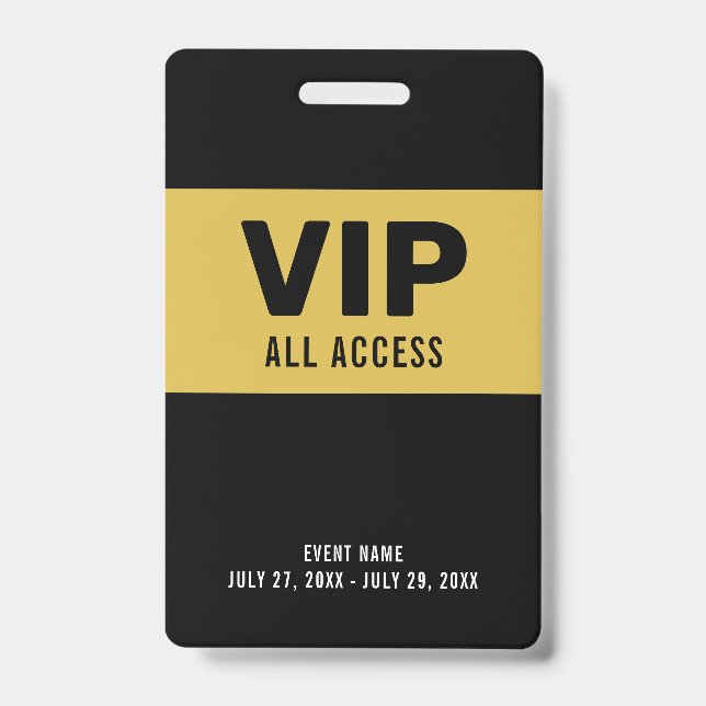 VIP Gold All Access Pass Event ID Badge (Front)