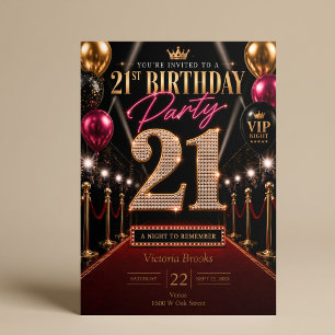 VIP Hollywood Red Carpet 21st Birthday Party Invitation