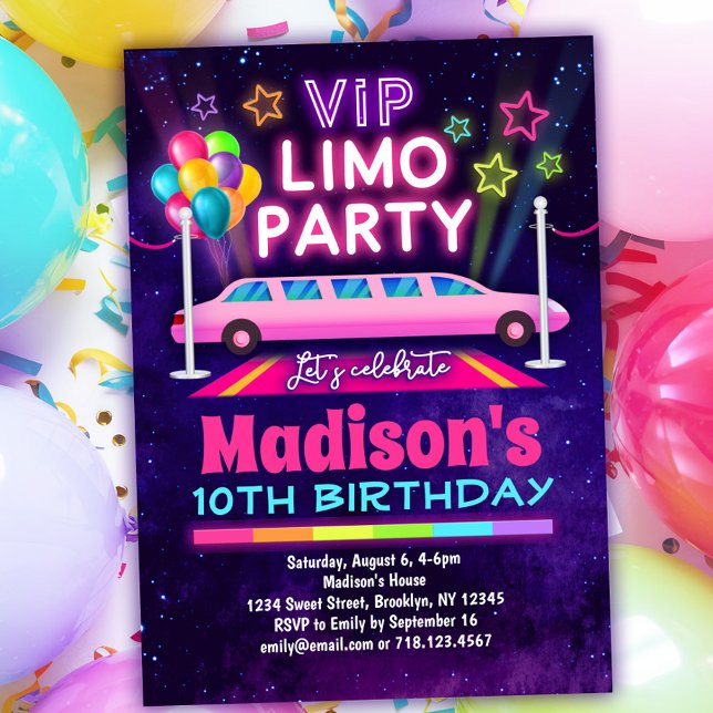 VIP Limo Party Birthday Invitation Rainbow Colours (Creator Uploaded)