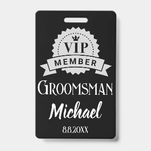 vip member groomsman personalised wedding black ID badge