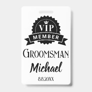 vip member groomsman personalised wedding ID badge