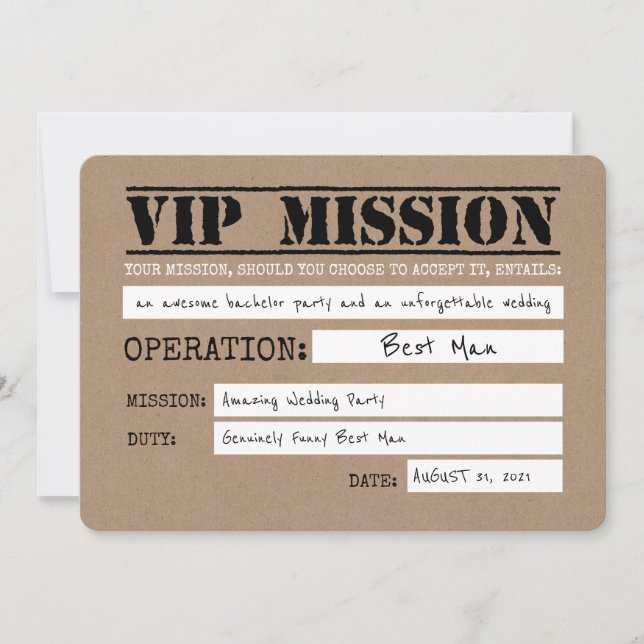 Vip Mission Funny Best Man Proposal Invitation (Front)