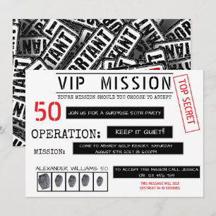 VIP Mission Surprise 50th Birthday Invitation