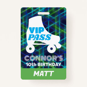 VIP Party Pass Boy Roller Skating Birthday Lanyard ID Badge