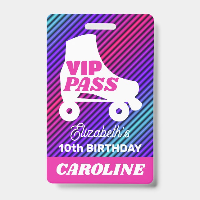 VIP Party Pass Girl Roller Skating Lanyard ID Badge (Front)