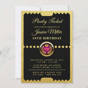 VIP Party Ticket Birthday Invitation