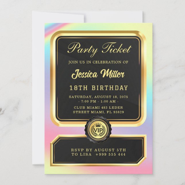 VIP Party Ticket Birthday Invitation (Front)