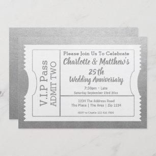 VIP Pass 25th Anniversary Ticket Faux Silver Invitation