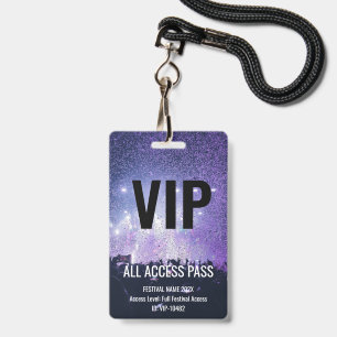 VIP Pass All Access Music Festival Concert Black ID Badge