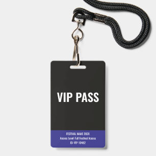 VIP Pass Back Stage Music Festival Blue ID Badge