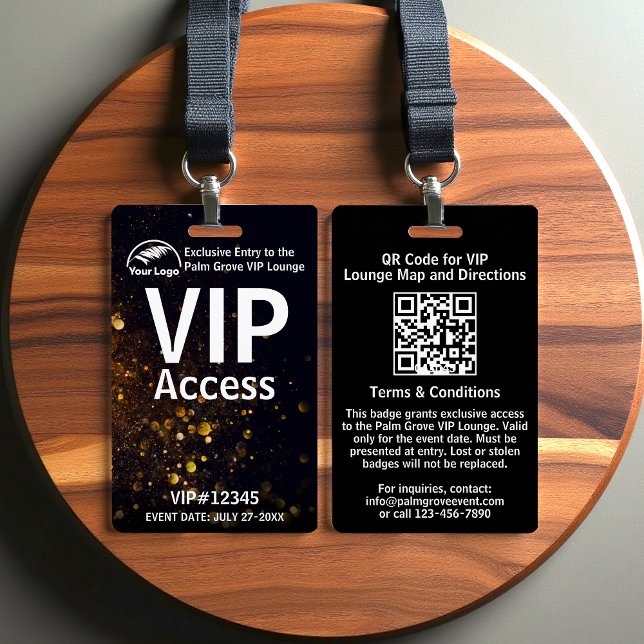 VIP Pass Badge | Custom Black Bokeh QR Code & Logo ID Badge (Creator Uploaded)