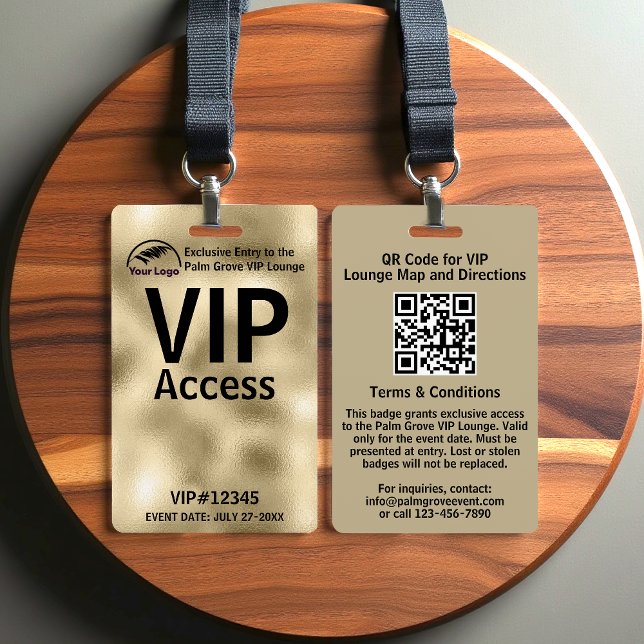 VIP Pass Badge | Custom Gold Foil QR Code & Logo ID Badge (Creator Uploaded)