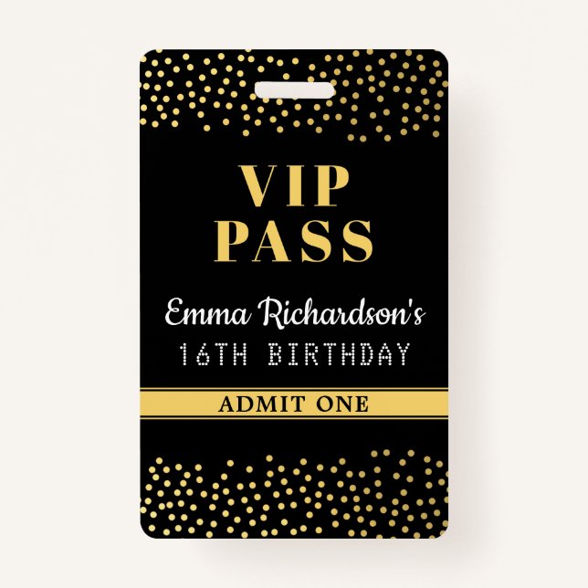 VIP Pass Birthday Invitation ID Badge (Front)