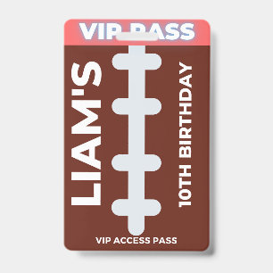 VIP Pass Football Birthday Party ID Badge