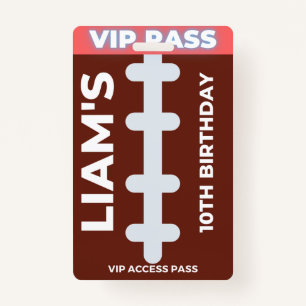 VIP Pass Football Birthday Party ID Badge