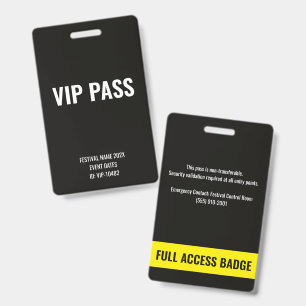 VIP Pass Full Access Black Music Festival ID Badge