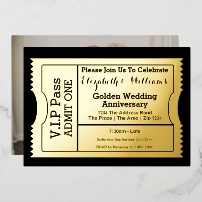 VIP Pass Golden Wedding Anniversary Ticket (Front/Back)