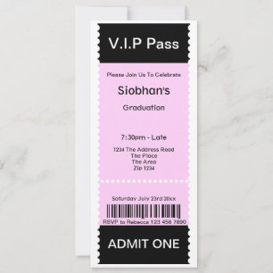 VIP Pass Graduation Party Admission Ticket Invitation