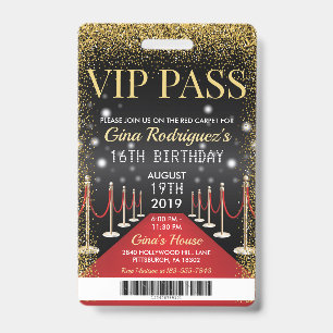 VIP Pass Hollywood Red Carpet Birthday Invitation ID Badge