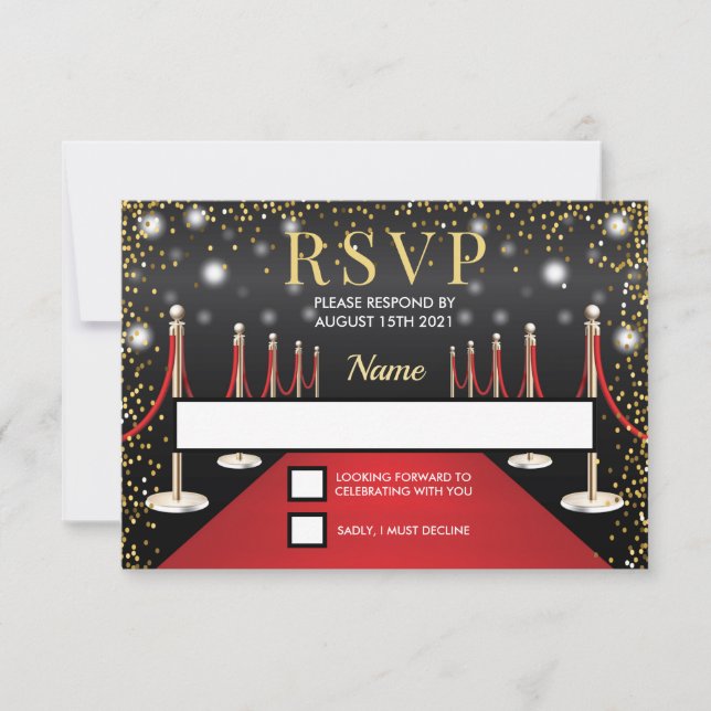 VIP Pass Hollywood Red Carpet Birthday RSVP Card (Front)