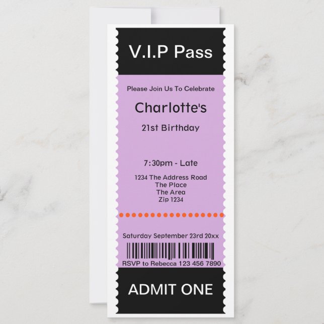 VIP Pass Party Admission Ticket Invitation (Front)
