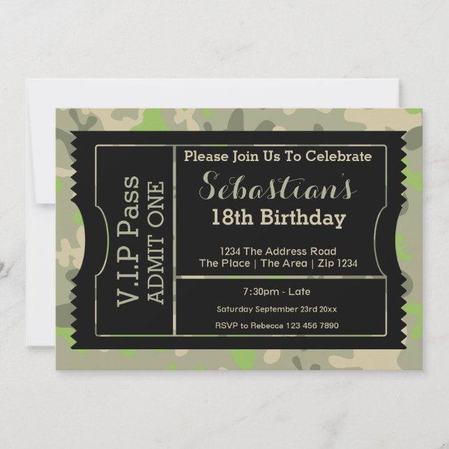 VIP Pass Party Admission Ticket Military Themed Invitation (Front)