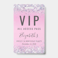 VIP Pass Pink Glitter Sweet 16 Birthday Party