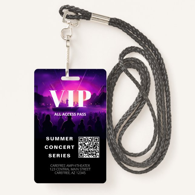 VIP Pass QR Code Concert Badge ID Badge (Back with Lanyard)