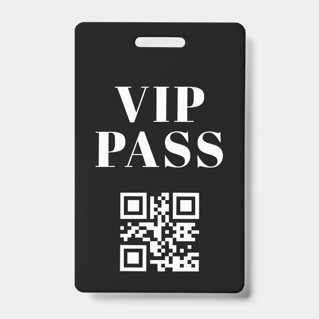 vip pass qr code minimalist modern black white ID badge (Front)