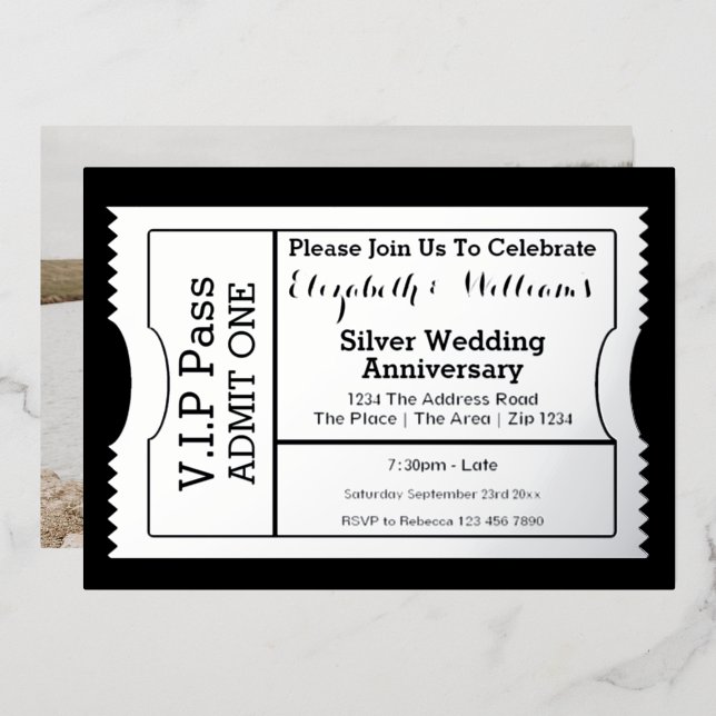 VIP Pass Silver Wedding Anniversary Ticket (Front/Back)