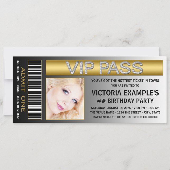 VIP Pass Ticket Birthday Party Invitation (Front)