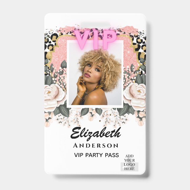 VIP PHOTO ID - Party, Festival, Event GLITTER GLAM Badge (Front)