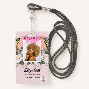 VIP PHOTO ID - Party, Festival, Event GLITTER GLAM ID Badge