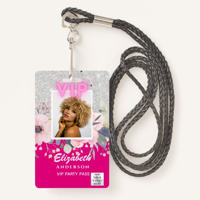 VIP PHOTO ID - Party, Festival, Event GLITTER GLAM ID Badge (Front with Lanyard)