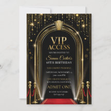 VIP Red Carpet Hollywood Gold Birthday Invitation