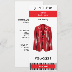 VIP Red White Suit 30th Birthday Invitation