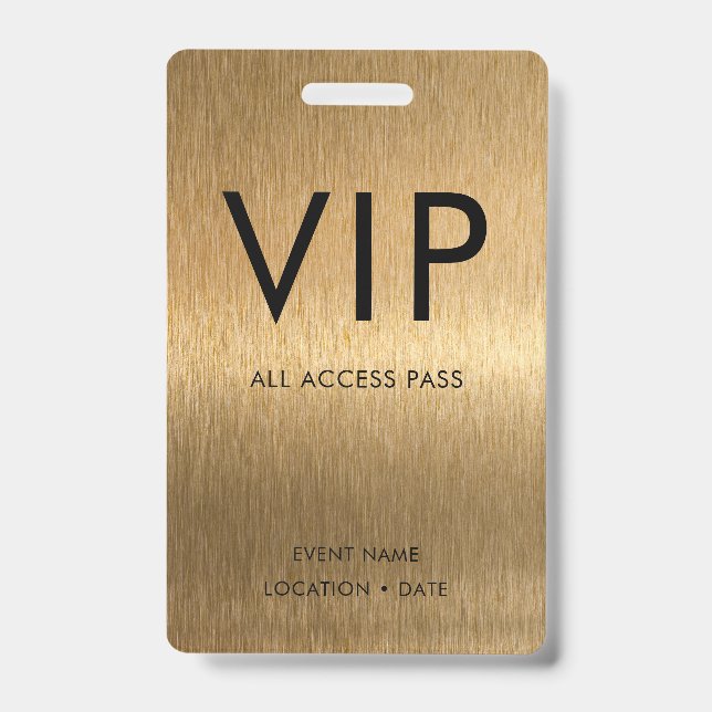 VIP Simple Font on Brushed Bronze Metallic ID Badge (Front)