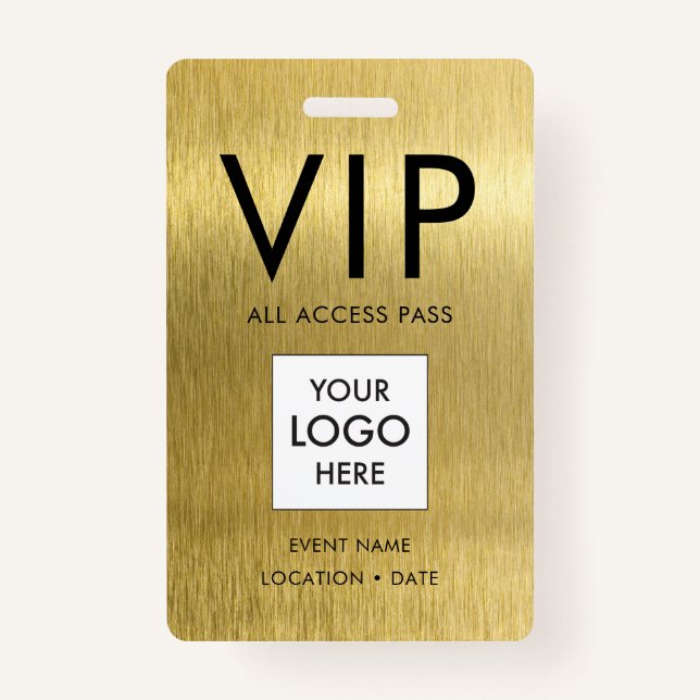 VIP Simple Font on Brushed Gold Metallic ID Badge (Front)