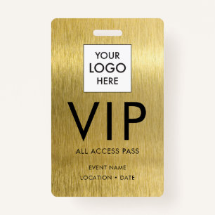 VIP Simple Font on Brushed Gold Metallic ID Badge