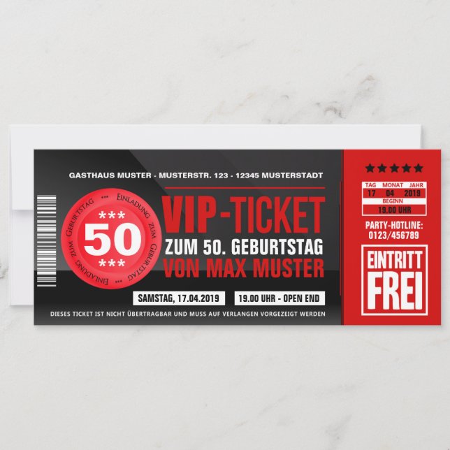 VIP TICKET Invitations (red) (Front)