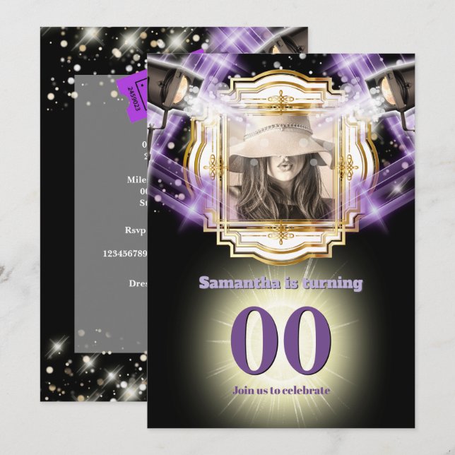 VIP ticket photo Hollywood lights movie star Invitation (Front/Back)