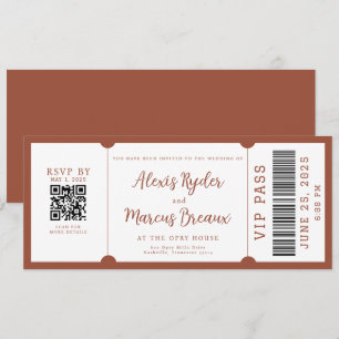 VIP Ticket Trendy Terracotta Wedding Invitation