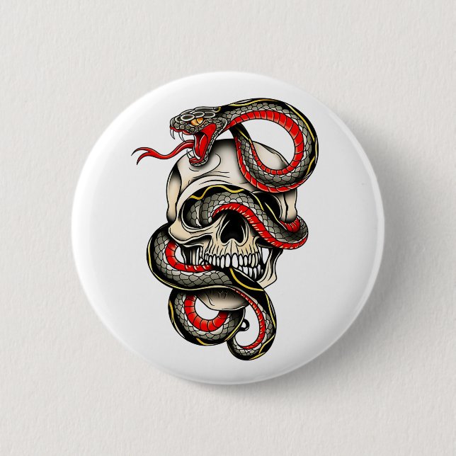 Viper Skull Tattoo Design 6 Cm Round Badge (Front)
