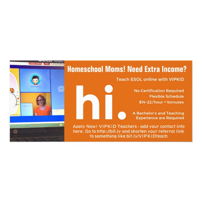 VIPKID Teacher Referral / Recruitment Flier Rack Card (Front)