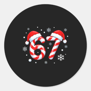 Viral 67 Candy Cane Six Seven Meme Santa Holiday K Classic Round Sticker