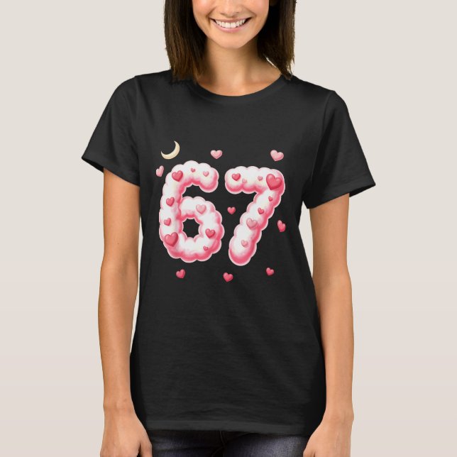 Viral 67 Kawaii Hearts Valentine's Day Girls Humor T-Shirt (Front)
