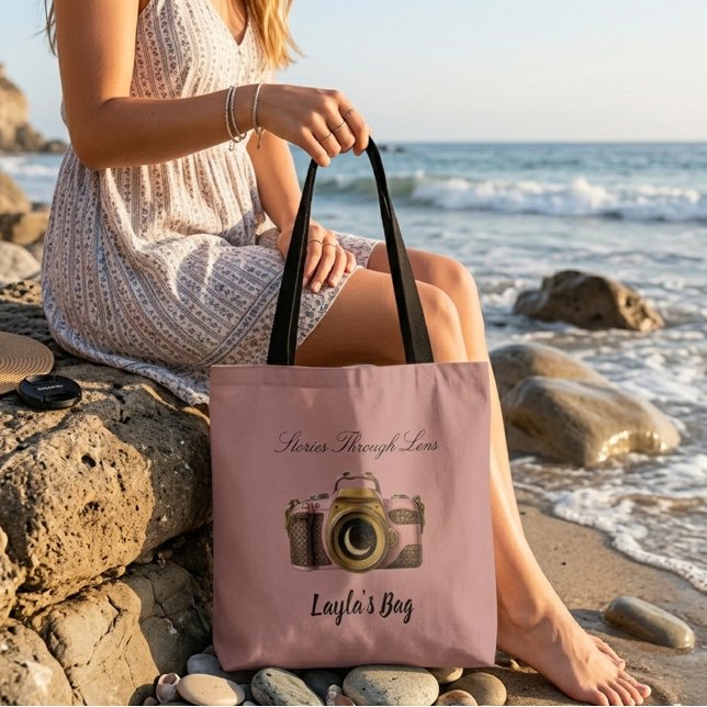 Viral Custom Name Camera Gift Sleek Trendy Tote Bag (Creator Uploaded)